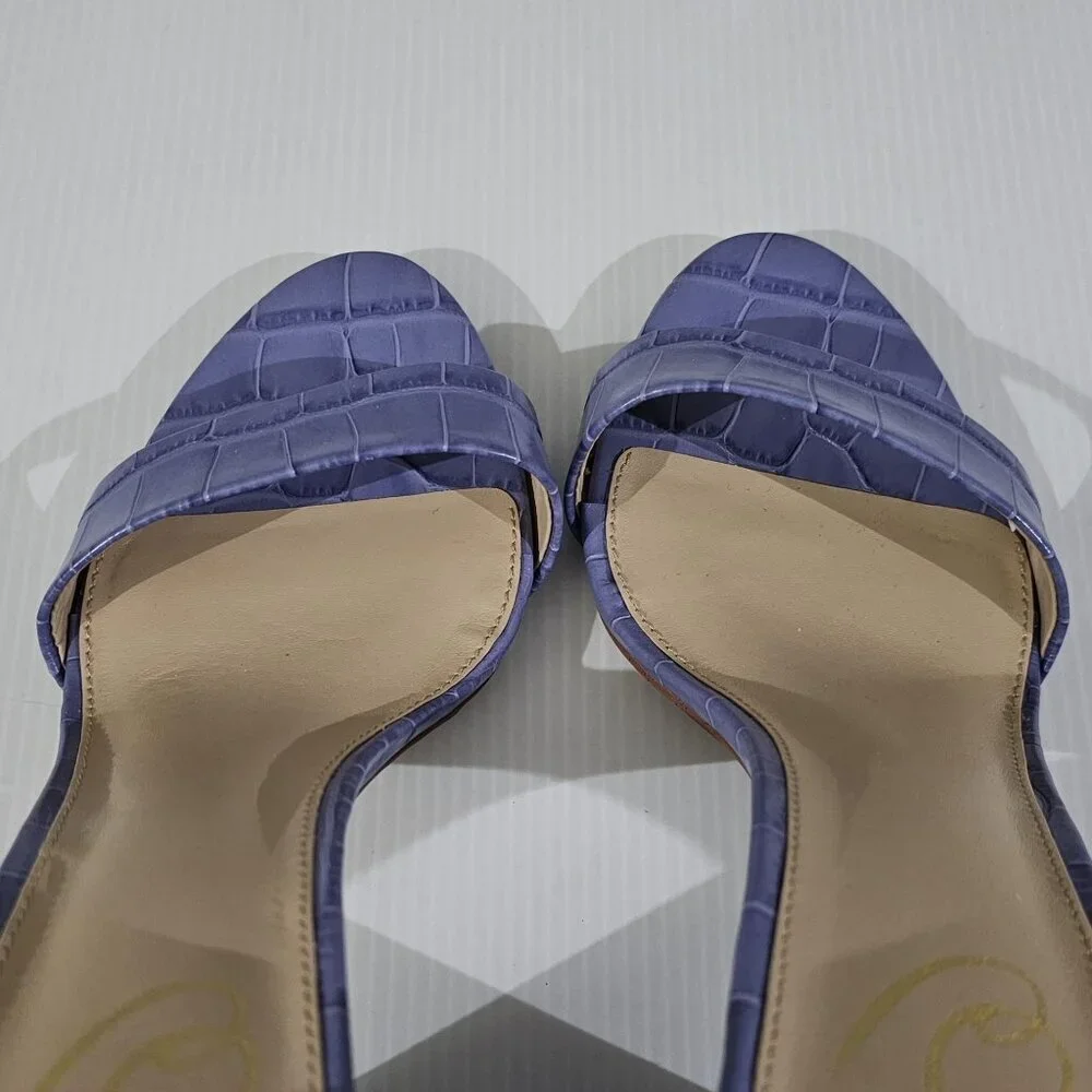 Sam Edelman Yaro Block Heel Sandal Womens 10 Purple Croc Embossed Leather